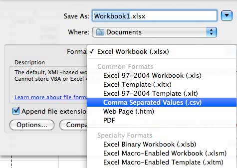 Export Microsoft Excel (2008) to CSV in Mac OS