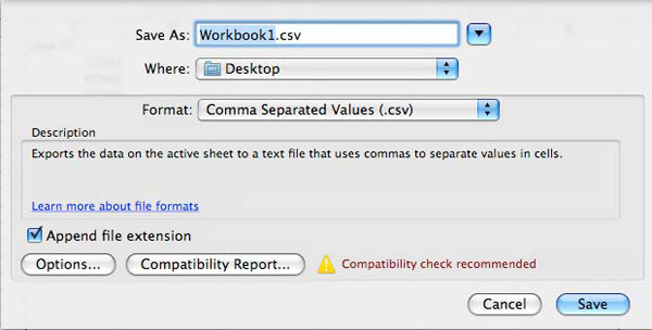 Export Microsoft Excel (2008) to CSV in Mac OS