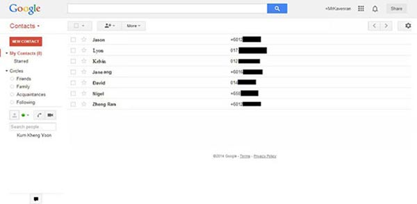 Gmail contacts page